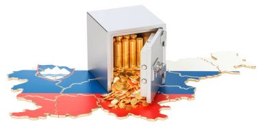 Slovenya, güvenlik Kasası harita üzerinde altın sikke ile 3d render