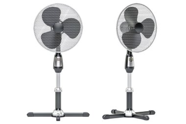 Ayakta Kaide elektrik fanlar açık ve görünümleri, 3d renderi