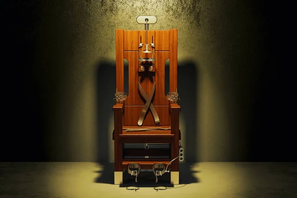 Elektrische stoel in de donkere kamer, 3D-rendering — Stockfoto