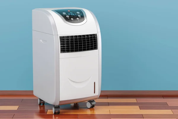 Portable Air Conditioner in room on the wooden floor, 3D renderi — Stock Photo, Image