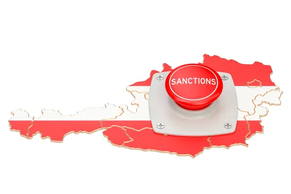Санкції кнопки на карті Австрії, 3d-рендерінг — стокове фото