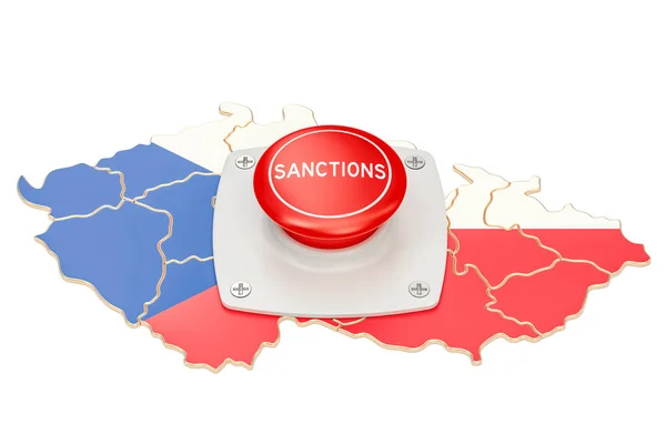 Sanktioner knappen på karta över Tjeckien, 3d-rendering — Stockfoto