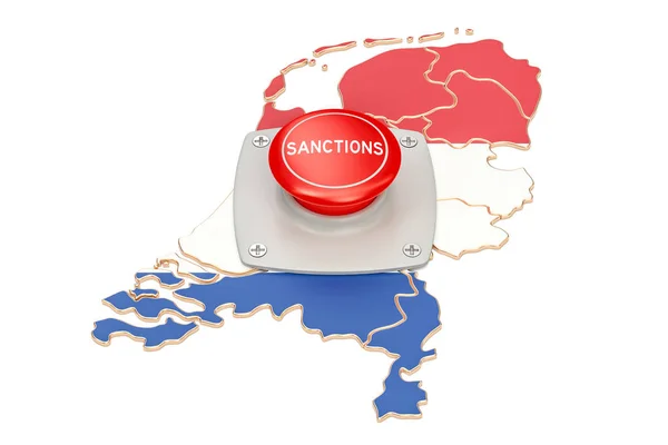 Кнопка санкций на карте Голландии, 3D рендеринг — стоковое фото