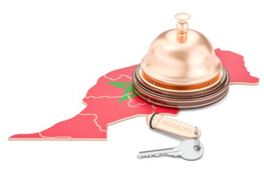 Fas rezervasyon kavramı. Otel Resepsiyon ve anahtar Zille bayrak,