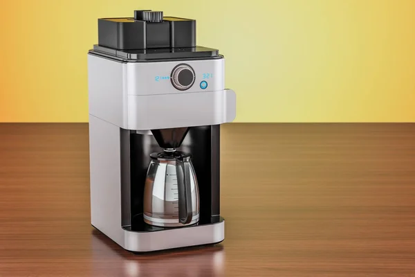 Moderne koffiezetapparaat of koffiemachine op de houten tafel. 3D-ren — Stockfoto