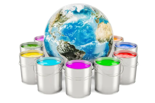 Банок фарбою глобусі Планета Земля 3d-рендерінг — стокове фото