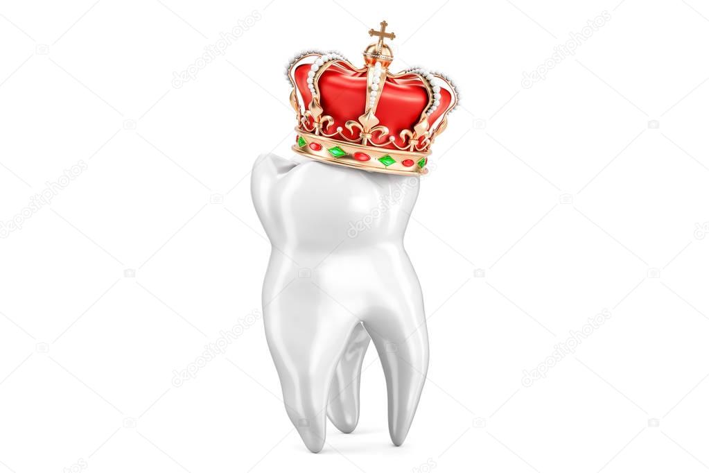 Tooth with crown, premium stomatology concept. 3D rendering
