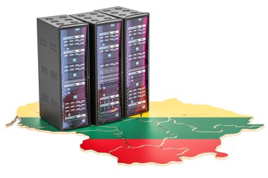 Litvanya kavramı, 3d render veri merkezi sunucu rafları 