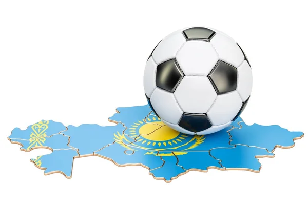 Futbol topu ile Kazakistan kavramı, 3d render Haritası — Stok fotoğraf