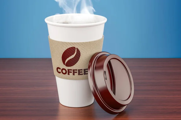 Wegwerp kopje koffie op de houten tafel. 3D-rendering — Stockfoto