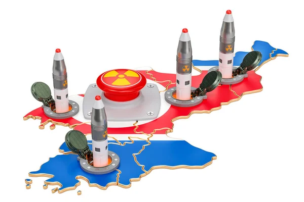 Concepto de botón nuclear norcoreano. Lanzamiento de misiles coreanos — Foto de Stock
