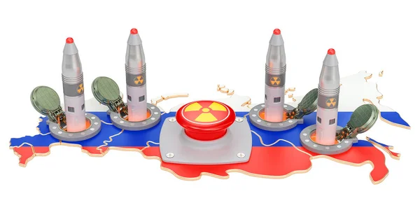 Rússia conceito de botão nuclear. Míssil russo lança a partir de sua — Fotografia de Stock