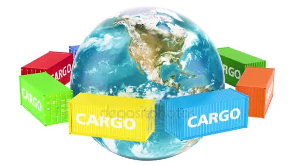 Roterende Earth Globe Met Cargo Containers Global Vracht Scheepvaart Concept — Stockvideo