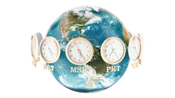 Wereld Timezone Concept Rendering Geïsoleerd Witte Achtergrond — Stockvideo