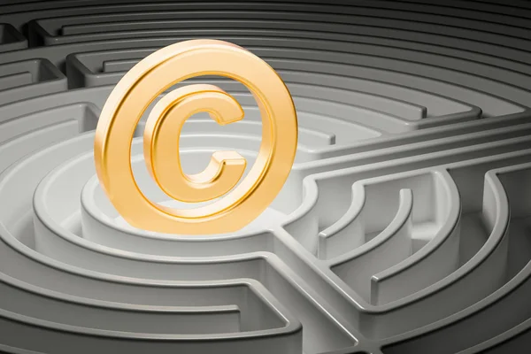 Copyright symbol inside labyrinth maze. 3D rendering — Stock Photo, Image