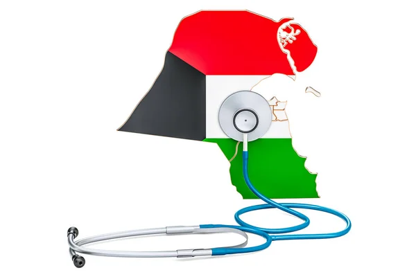 Kuwait mapa con estetoscopio, concepto nacional de salud, re 3D — Foto de Stock