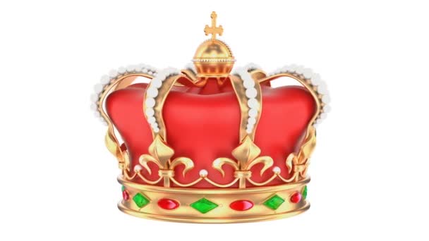 Royal Crown Obracanie Renderowania Białym Tle — Wideo stockowe