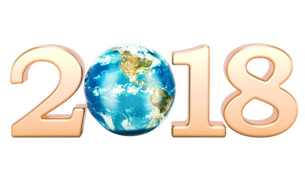 2018 Avec Concept Earth Globe Rotatif Rendu Isolé Sur Fond — Video