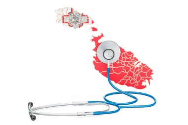 Stetoskop, Ulusal Sağlık kavramı, 3d ren ile Malta Haritası