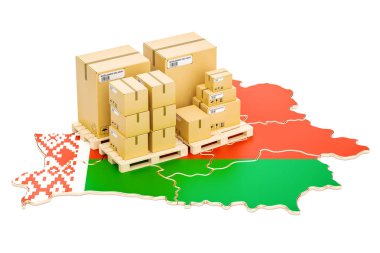 Nakliye ve teslimat Beyaz Rusya konsepti, 3d render