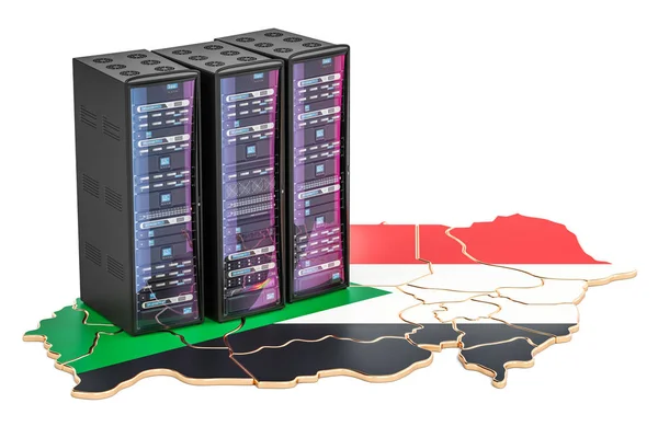 Sudan kavramı, 3d render veri merkezi sunucu rafları 