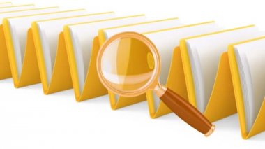 Büyüteç'i, animasyon ile klasör satır. Beyaz arka plan üzerinde izole 3d render