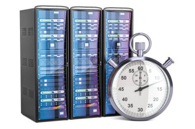Bilgisayar sunucusu kronometre konsepti, 3d render ile