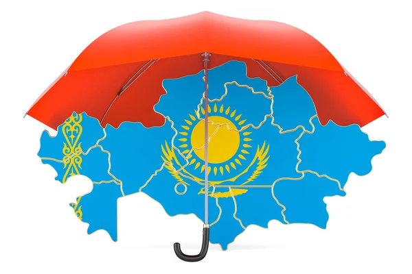 Mapa cazaque sob guarda-chuva. Segurança e proteção ou seguro con — Fotografia de Stock