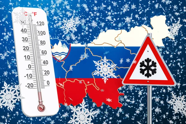 Hurrikán hóviharokban és a téli hóvihar Szlovénia koncepció, — Stock Fotó