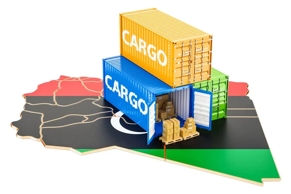 Transporte de carga e entrega do conceito da Líbia, renderização 3D — Fotografia de Stock