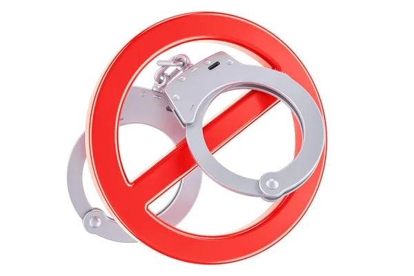 Forbidden sign with handcuffs, 3D rendering — Stock Photo, Image