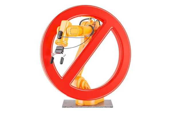Запрещённый знак с роботизированной рукой, 3D рендеринг — стоковое фото