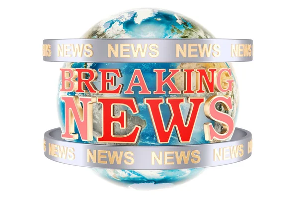 Global Breaking News with Earth Globe concept, rendering 3D — Foto Stock