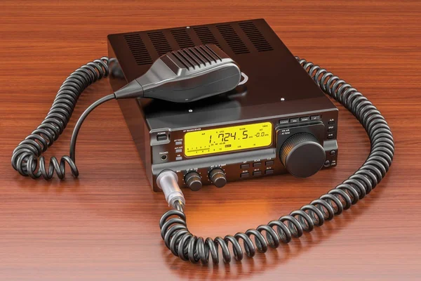 Amateur radio transceiver with push-to-talk microphone switch on — Stock Photo, Image