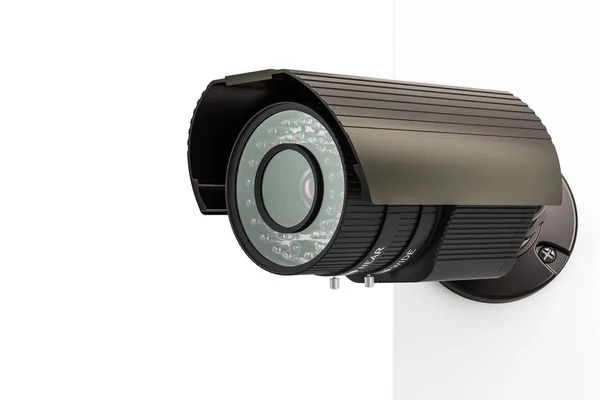 Security surveillance camera on corner of the wall, 3D rendering — Stock Photo, Image