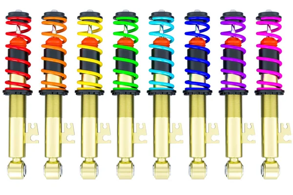 Set of multicolored shock absorbers, 3D rendering — Stock Photo, Image