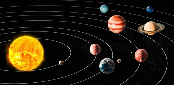 Sonne und Planeten des Sonnensystems, 3D-Darstellung — Stockfoto