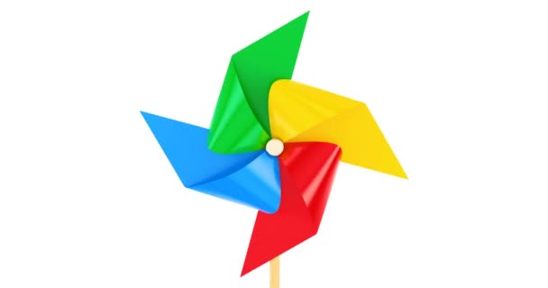 Roterende Pinwheel Toy Animatie Rendering Geïsoleerd Witte Achtergrond — Stockvideo