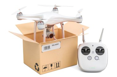 Drone quadrocopter karton kutu, del içinde uzaktan kumanda ile