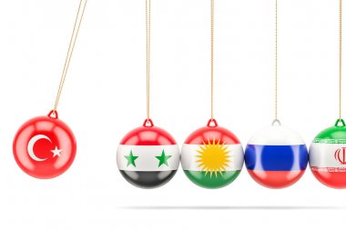 Türkiye ve Suriye siyasi, savaş çatışma kavramı. 3D render
