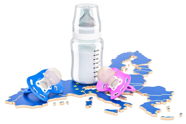 Taxa de natalidade e adoção no conceito da União Europeia, 3D renderi — Fotografia de Stock