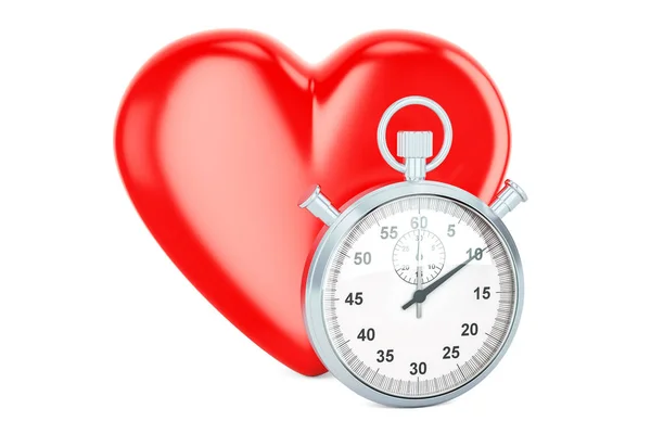Kronometre, 3d render ile kırmızı kalp — Stok fotoğraf