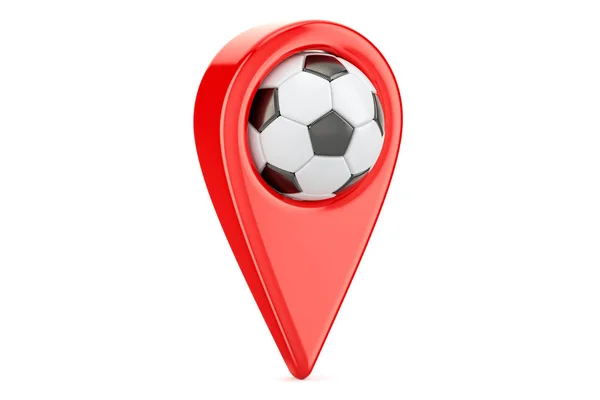 Map pointer with soccer ball, location concept. 3D rendering — Stock Photo, Image