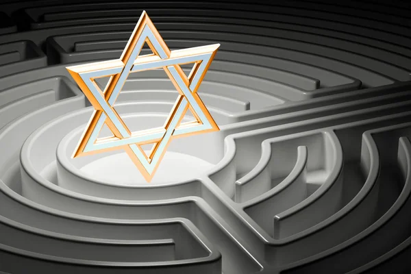 Star of David at the center of a maze, way to religion concept.