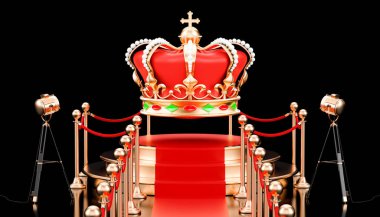 Altın taç ile podyum. Takı kavramı, 3d yeniden sunumu