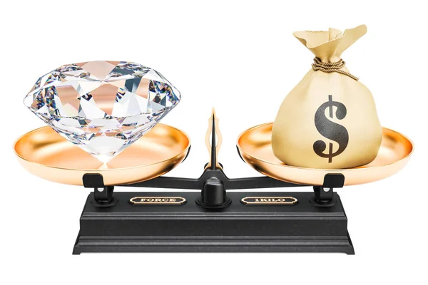 Concetto di equilibrio, diamante e denaro. Rendering 3D — Foto Stock