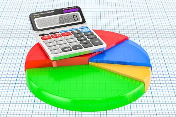 Kolorowy wykres kołowy z kalkulatora, renderowania 3d — Zdjęcie stockowe