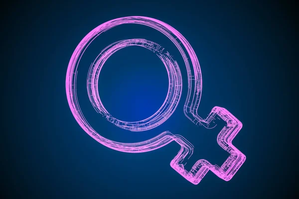 Luminous female gender symbol, 3D rendering
