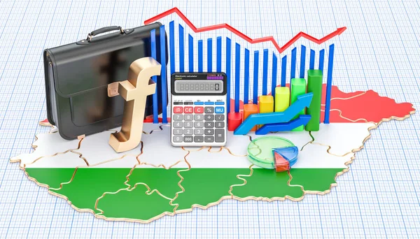 Negócios, comércio e finanças em Hungria conceito, renderização 3D — Fotografia de Stock