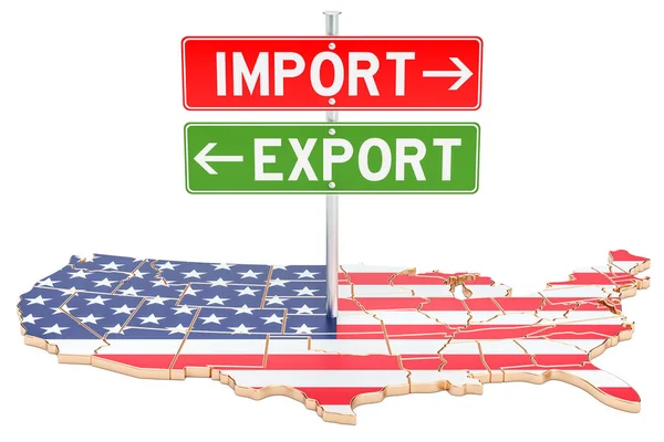 Importación y exportación en el concepto de Estados Unidos, renderizado 3D —  Fotos de Stock